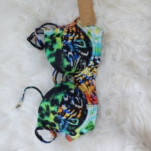 NWt Rachel Roy Tail Feathers underwire bikini top swimsuit small